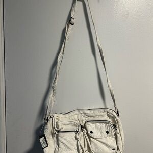 White Leather Shoulder Bag Garage